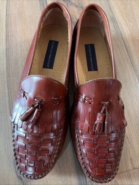 GIORGIO BRUTINI Handcrafted Brown Woven Leather Tassel Loafers Sz 11M
